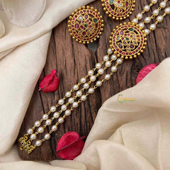 Vriksham Gold look alike Pearl High Neck Choker-Round Peacock-Neckpiece-Red Green & White-G21787