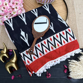 Vriksham Black Cotton Mulmul Saree With Pom Pom Lace-VS4429