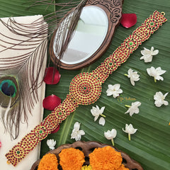 Vriksham Traditional Kemp Round Pendant-Enamel Style Hipbelt-Green-G19698