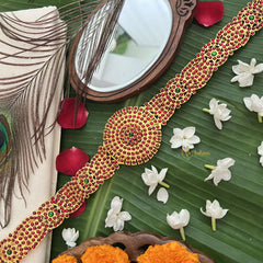 Vriksham Traditional Kemp Round Pendant-Enamel Style Hipbelt-Green-G19698