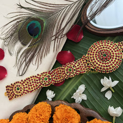 Vriksham Traditional Kemp Round Pendant-Enamel Style Hipbelt-Green-G19698