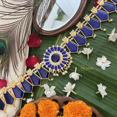 Vriksham Traditional Kemp Floral Pendant-Enamel Style Hipbelt-Blue-Pearl-G19696