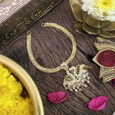 Vriksham Impon Panchaloha Attigai Neckpiece-Green-Stone Bead-G18880