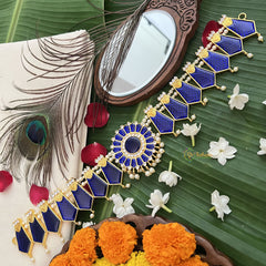 Vriksham Traditional Kemp Floral Pendant-Enamel Style Hipbelt-Blue-Pearl-G19696