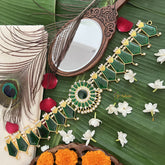 Vriksham Traditional Kemp Floral Pendant-Enamel Style Hipbelt-Green-Pearl-G19697