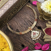 Vriksham Impon Panchaloha Double Line Attigai Neckpiece-Stone Bead-G18882