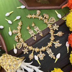 Vriksham Thiruman With Shank Kundan Jadau Gold Bead Drops & Pearls Choker Neckpiece-White-J4005