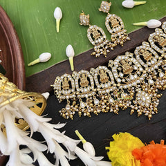 Vriksham Lotus Lakshmi Mahal Kundan Jadau Gold Bead & Pearls Choker Neckpiece-White-J4007