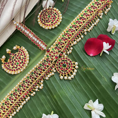Vriksham Traditional Kemp Tikka With Chandran Suriyan-Red Green & White-Pearl-G19639