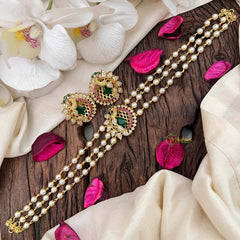 Gold look alike Pearl High Neck Choker-Peacock-Red Green 2-G4028