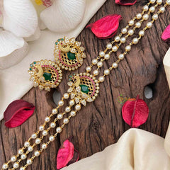 Gold look alike Pearl High Neck Choker-Peacock-Red Green 2-G4028