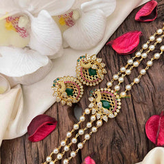 Gold look alike Pearl High Neck Choker-Peacock-Red Green 2-G4028