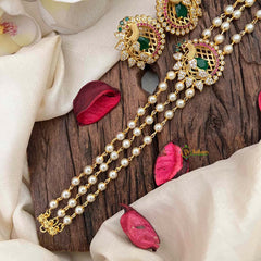 Gold look alike Pearl High Neck Choker-Peacock-Red Green 2-G4028