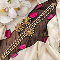 Vriksham Gold look alike Pearl High Neck Choker-Round Peacock -Red-Right Side-G21794