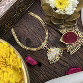 Vriksham Designer Gold Plated Neckpiece-Stone Bead-Red-G18888