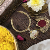 Vriksham Designer Gold Plated Neckpiece-Stone Bead-Green-G18887