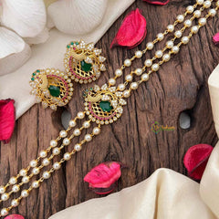 Gold look alike Pearl High Neck Choker-Peacock -Red Green-G4026