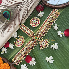 Vriksham Traditional Kemp Tikka With Chandran Suriyan-Red Green & White-Pearl-G19638