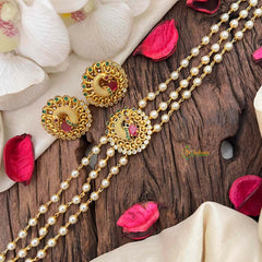 Vriksham Gold look alike Pearl High Neck Choker-Peacock Green Feathre-Right Side-G21788