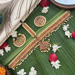 Vriksham Traditional Kemp Gold Plated Moon Tikka With Chandran Suriyan-Pearl-G19634