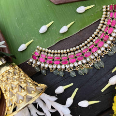 Vriksham Classic Oval Style Choker Neckpiece-Aqua Green Beed & Pearls-J4014