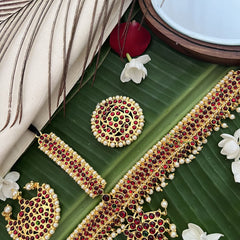 Vriksham Traditional Kemp Gold Plated Moon Tikka With Chandran Suriyan-Pearl-G19634