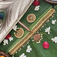 Vriksham Traditional Kemp Gold Plated Mango Tikka With Chandran Suriyan-Pearl-G19633