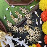 Vriksham Antique Floral Lakshmi Style Short Neckpiece-Aqua Green Beed & Pearls-J4013