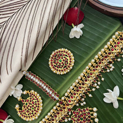 Vriksham Traditional Kemp Gold Plated Mango Tikka With Chandran Suriyan-Pearl-G19633