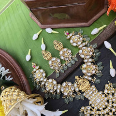 Vriksham Antique Floral Lakshmi Style Short Neckpiece-Aqua Green Beed & Pearls-J4013