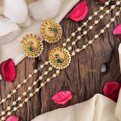 Vriksham Gold look alike Pearl High Neck Choker-Peacock Red Feather-G21790