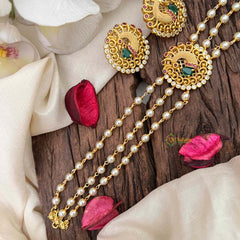 Vriksham Gold look alike Pearl High Neck Choker-Peacock Red Feather-G21790