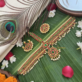 Vriksham Traditional Kemp Double Layer Tikka With Chandran Suriyan-Red Green-Pearl-G19651