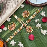 Vriksham Traditional Kemp Square Pearl Tikka With Chandran Suriyan-Red Green-G19649