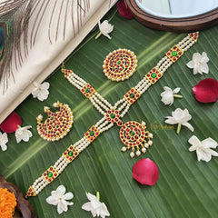 Vriksham Traditional Kemp Square Pearl Tikka With Chandran Suriyan-Red Green-G19649