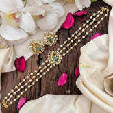 Vriksham Gold look alike Pearl High Neck Choker-Peacock -Pastel Green-Left Side-G21792