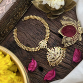 Vriksham Traditional Peacock Impon Neckpiece-White Red-Stone Bead-G18877