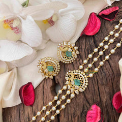 Vriksham Gold look alike Pearl High Neck Choker-Peacock -Pastel Green-Left Side-G21792
