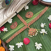 Vriksham Traditional Kemp Gold Plated Tikka With Chandran Suriyan-Red Green-Prearl-G19646