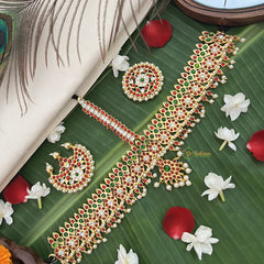 Vriksham Traditional Kemp Manga & Leaf Design Tikka With Chandran Suriyan-Red Green-Prearl-G19648