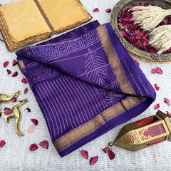 Vriksham Purple Printed Maheshwari Cotton Silk Saree-Handloom -VS4469