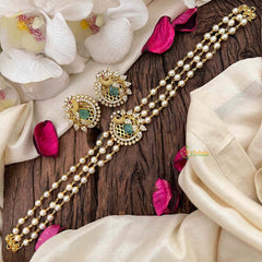 Gold look alike Pearl High Neck Choker-Peacock -Pastel Green-G6021