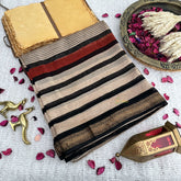 Vriksham Skin Color Stripe Print Maheshwari Cotton Silk Saree-Handloom -VS4468