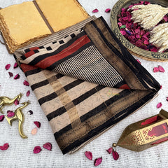 Vriksham Skin Color Stripe Print Maheshwari Cotton Silk Saree-Handloom -VS4468