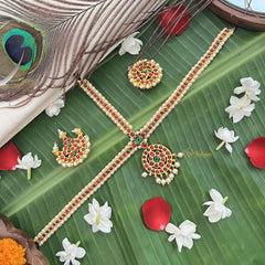 Vriksham Traditional Kemp Gold Plated Ruby Round Tikka With Chandran Suriyan-Prearl-G19644