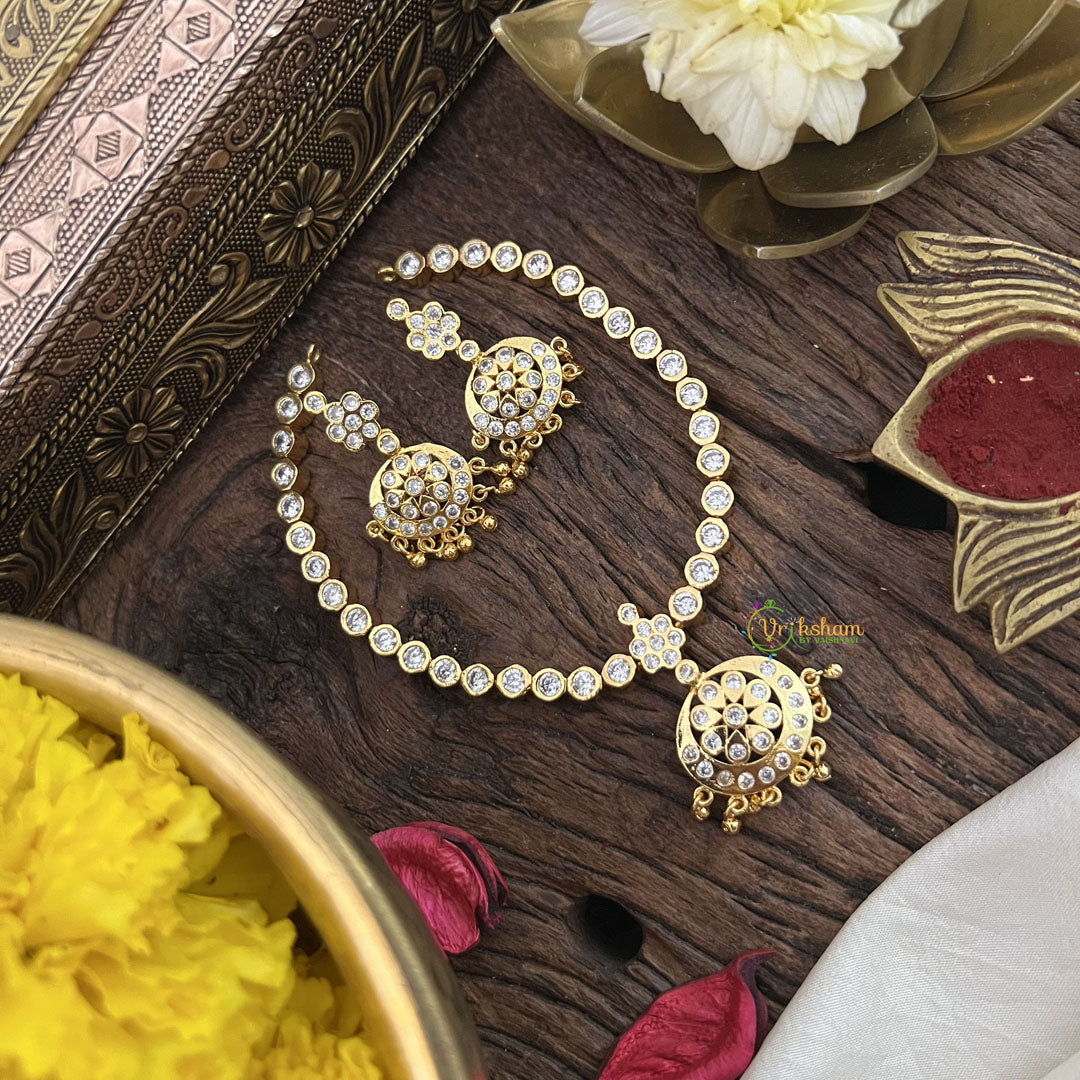 Vriksham White Stone Impon Panchaloha Neckpiece-Gold Bead-G18864