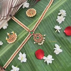 Vriksham Traditional Kemp Gold Plated Ruby Round Tikka With Chandran Suriyan-Prearl-G19644