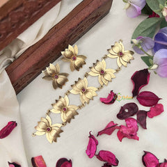 Vriksham Designer Golden Lotus With Red Stone Choker Neckpiece-G20426
