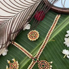 Vriksham Traditional Kemp Gold Plated Ruby Round Tikka With Chandran Suriyan-Prearl-G19644