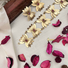 Vriksham Designer Golden Lotus With Red Stone Choker Neckpiece-G20426